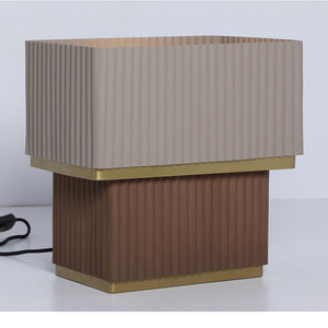 JS-GL-0021 BR - Texture Brown & Texture Beige & Gold Metal Modern Table Lamp