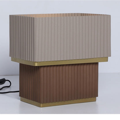 JS-GL-0021 BR - Texture Brown & Texture Beige & Gold Metal Modern Table Lamp