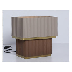 JS-GL-0021 BR - Texture Brown & Texture Beige & Gold Metal Modern Table Lamp