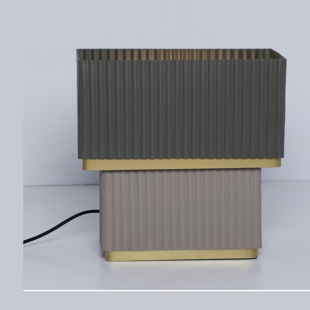JS-GL-0021 GR - Texture Blue & Texture Beige & Gold Metal Modern Table Lamp