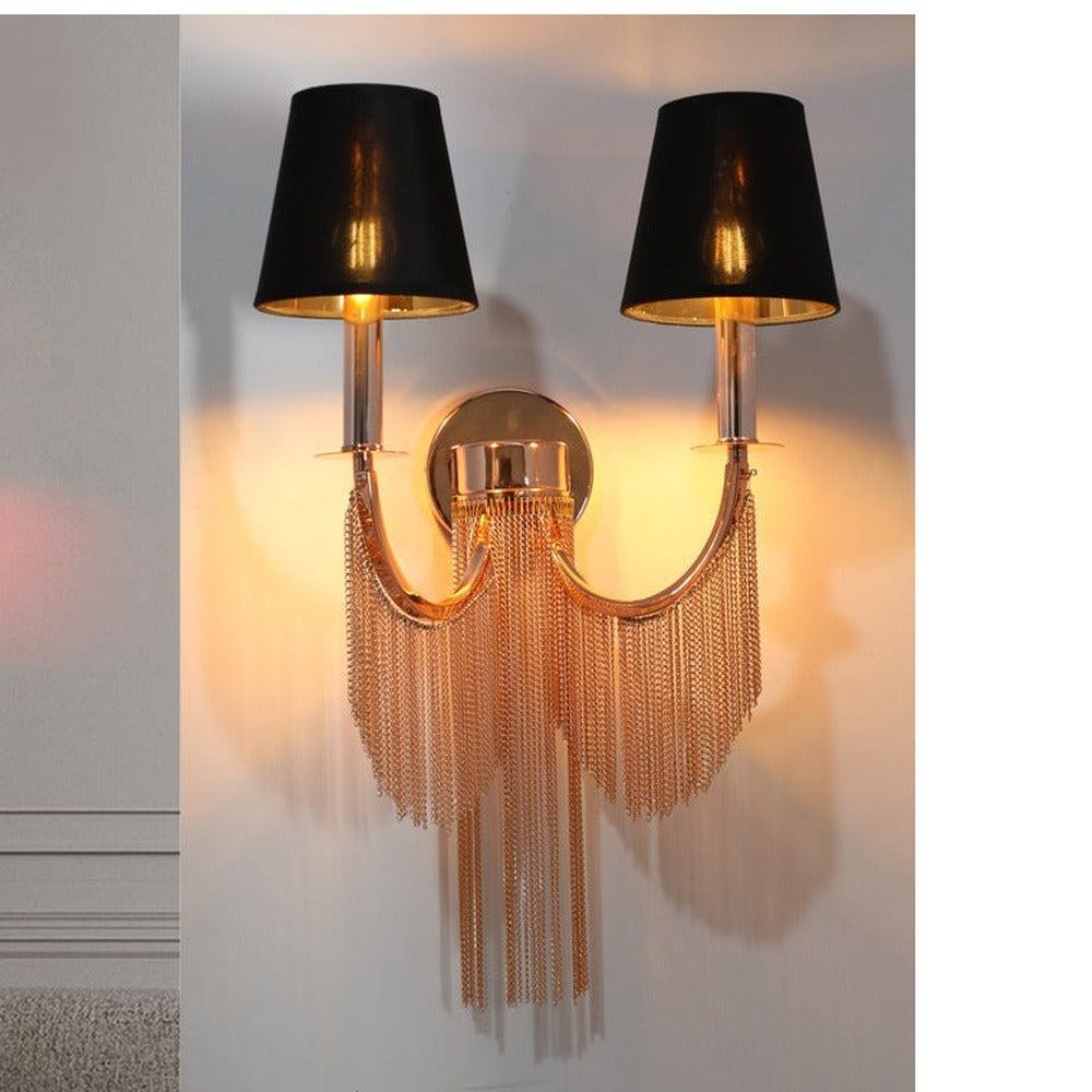 JS-GL-0024-2W - Rose Gold Metal & Fabric Shade Modern Wall Light