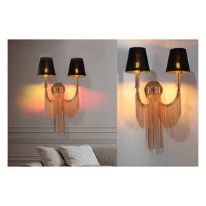 JS-GL-0024-2W - Rose Gold Metal & Fabric Shade Modern Wall Light