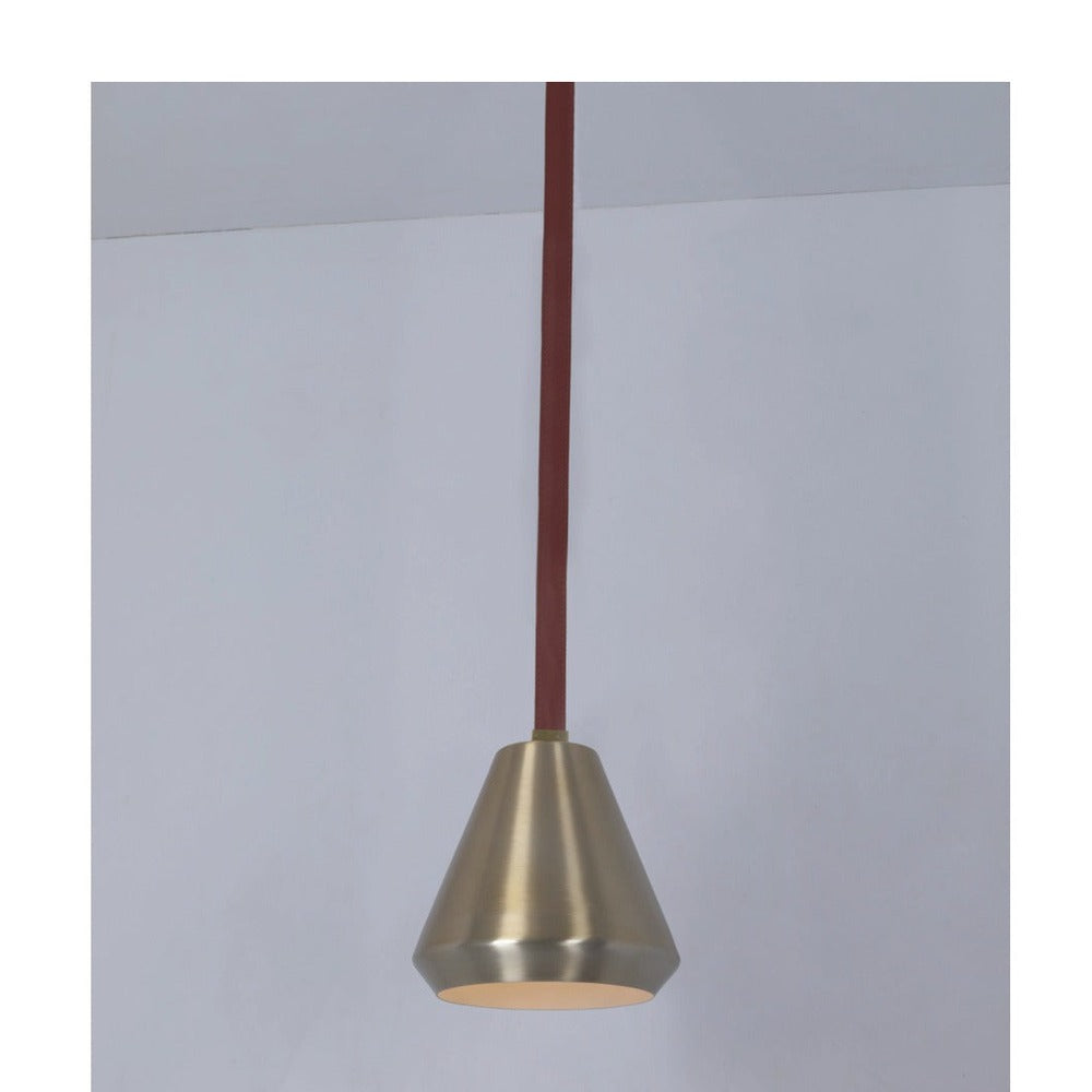 JS-GL-0034-1AB - Antique Brass & White Brown Leather Metal Hanging Light