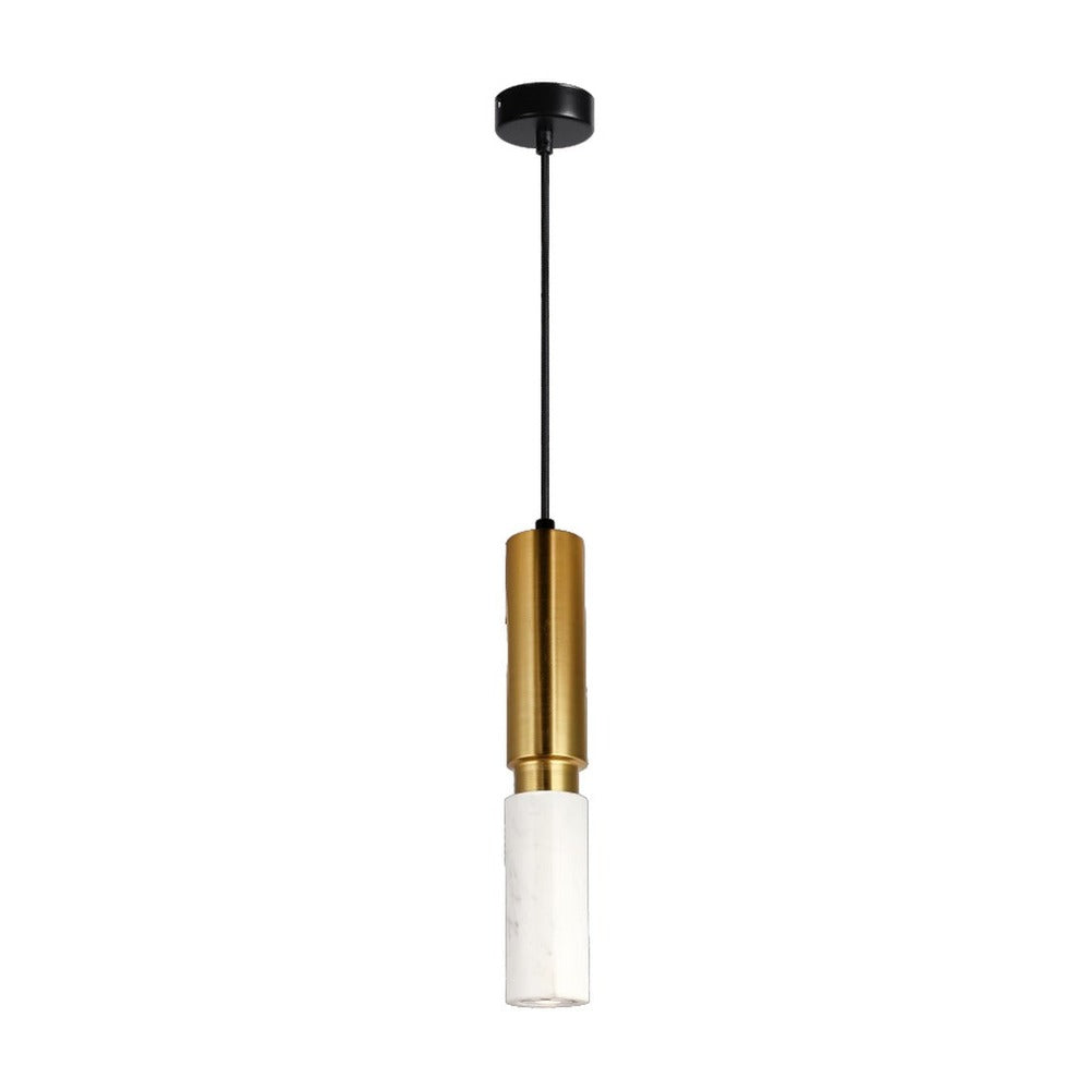 JS-GL-0100-WH - Antique Brass Metal & White Marble Hanging Light