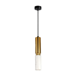 JS-GL-0100-WH - Antique Brass Metal & White Marble Hanging Light