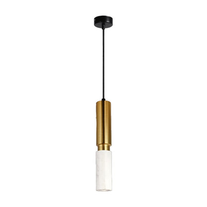 JS-GL-0100-WH - Antique Brass Metal & White Marble Hanging Light