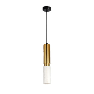 JS-GL-0100-WH - Antique Brass Metal & White Marble Hanging Light