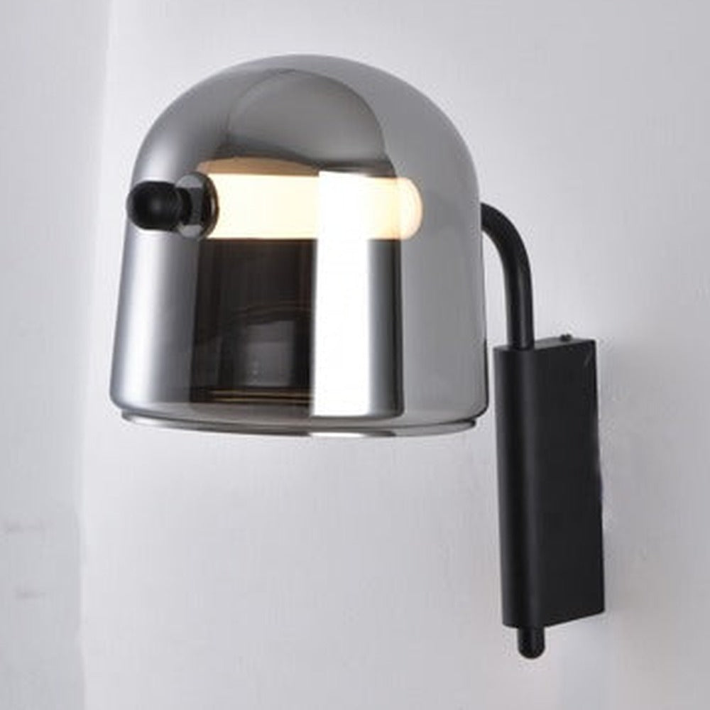 JS-GL-011-W - Black Metal & Smoke Glass Modern Wall Light