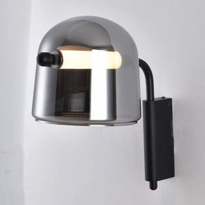 JS-GL-011-W - Black Metal & Smoke Glass Modern Wall Light