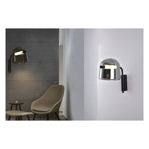 JS-GL-011-W - Black Metal & Smoke Glass Modern Wall Light