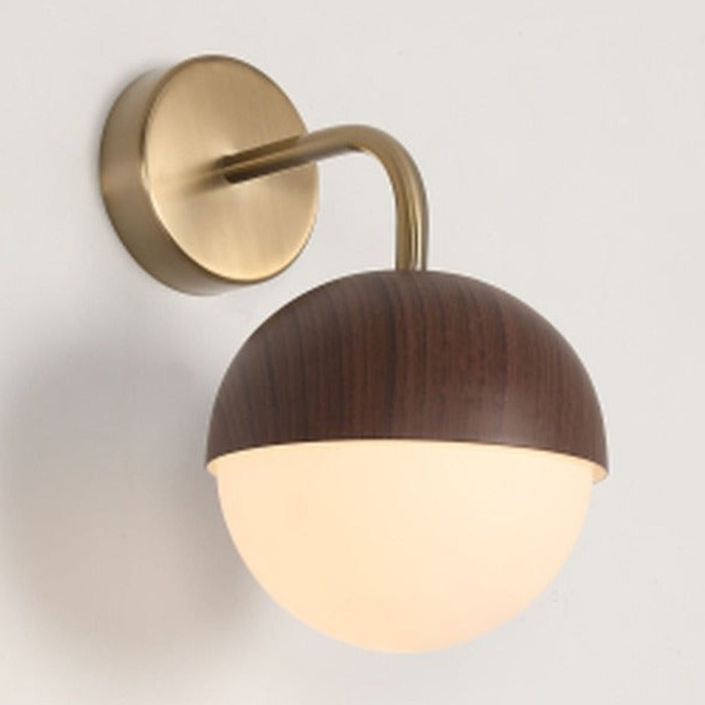 JS-GL-01152-WD - ANTIQUE BRASS & DARK WOOD GLASS Metal Wall Light