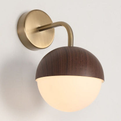 JS-GL-01152-WD - ANTIQUE BRASS & DARK WOOD GLASS Metal Wall Light