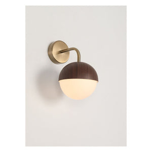 JS-GL-01152-WD - ANTIQUE BRASS & DARK WOOD GLASS Metal Wall Light