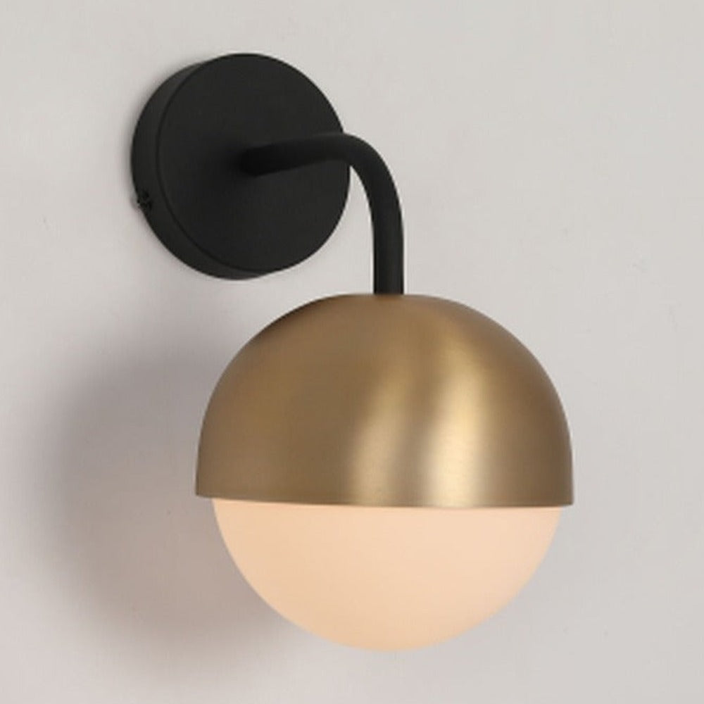 JS-GL-01153-AB - BRUSHED BRASS & BLACK GLASS Metal Wall Light