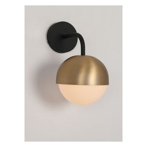JS-GL-01153-AB - BRUSHED BRASS & BLACK GLASS Metal Wall Light