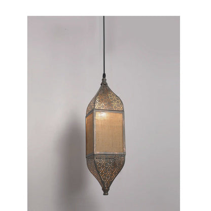 JS-GL-0140-L - Rustic Grey Copper Glass & Juth Fabric Metal Hanging Light