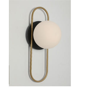 JS-GL-0151-UW - BLACK & ANTIQUE BRASS METAL Glass Ball Wall Light