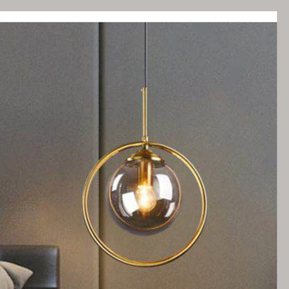 JS-GL-0157- 1SM - ANTIQUE BRASS & SMOKY GREY METAL Glass Hanging Light