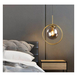 JS-GL-0157- 1SM - ANTIQUE BRASS & SMOKY GREY METAL Glass Hanging Light
