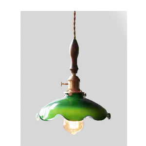 JS-GL-037- 1 - ANTIQUE BRASS & BLACK METAL & WOOD Glass Hanging Light