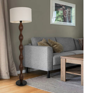 JS-GL-055-WD - Black & Dark Wood Metal & Fabric Shade Wooden Floor Lamp