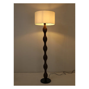 JS-GL-055-WD - Black & Dark Wood Metal & Fabric Shade Wooden Floor Lamp