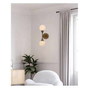 JS-GL-056-2W - Antique Brass Metal & Glass Modern Wall Light