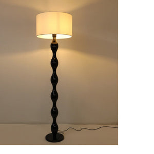 JS-GL-056-BK - Black Metal & Fabric Shade Wooden Floor Lamp