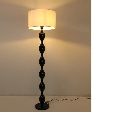 JS-GL-056-BK - Black Metal & Fabric Shade Wooden Floor Lamp