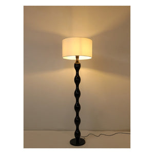 JS-GL-056-BK - Black Metal & Fabric Shade Wooden Floor Lamp