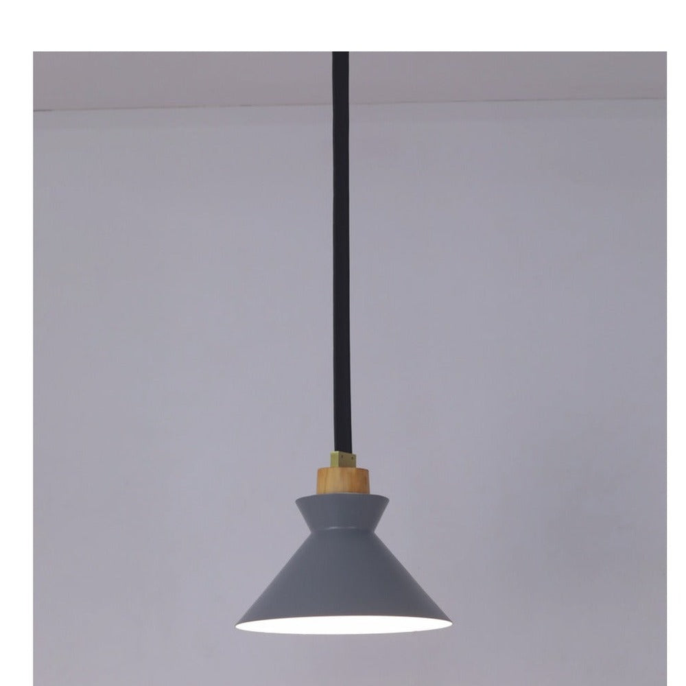 JS-GL-06016-1 - Antique Brass & Grey & White Metal & Wood & Black Leather Modern Hanging Light