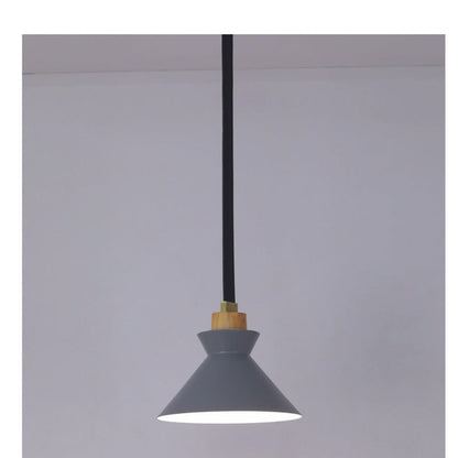 JS-GL-06016-1 - Antique Brass & Grey & White Metal & Wood & Black Leather Modern Hanging Light