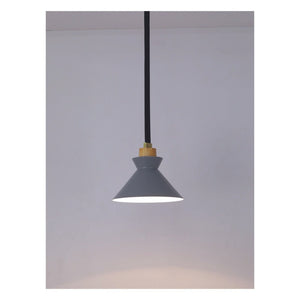 JS-GL-06016-1 - Antique Brass & Grey & White Metal & Wood & Black Leather Modern Hanging Light