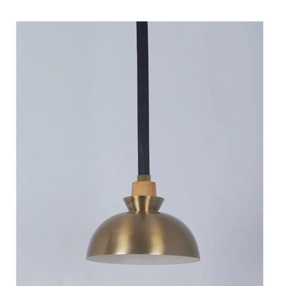 JS-GL-06017-1 - Antique Brass & White Wood & Black Leather Metal Hanging Light