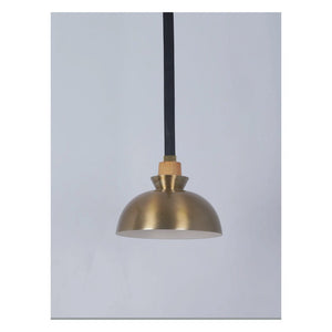 JS-GL-06017-1 - Antique Brass & White Wood & Black Leather Metal Hanging Light
