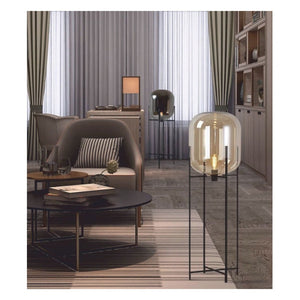 JS-GL-066-1300 - MATT BLACK METAL & AMBER GLASS Modern Floor Lamp