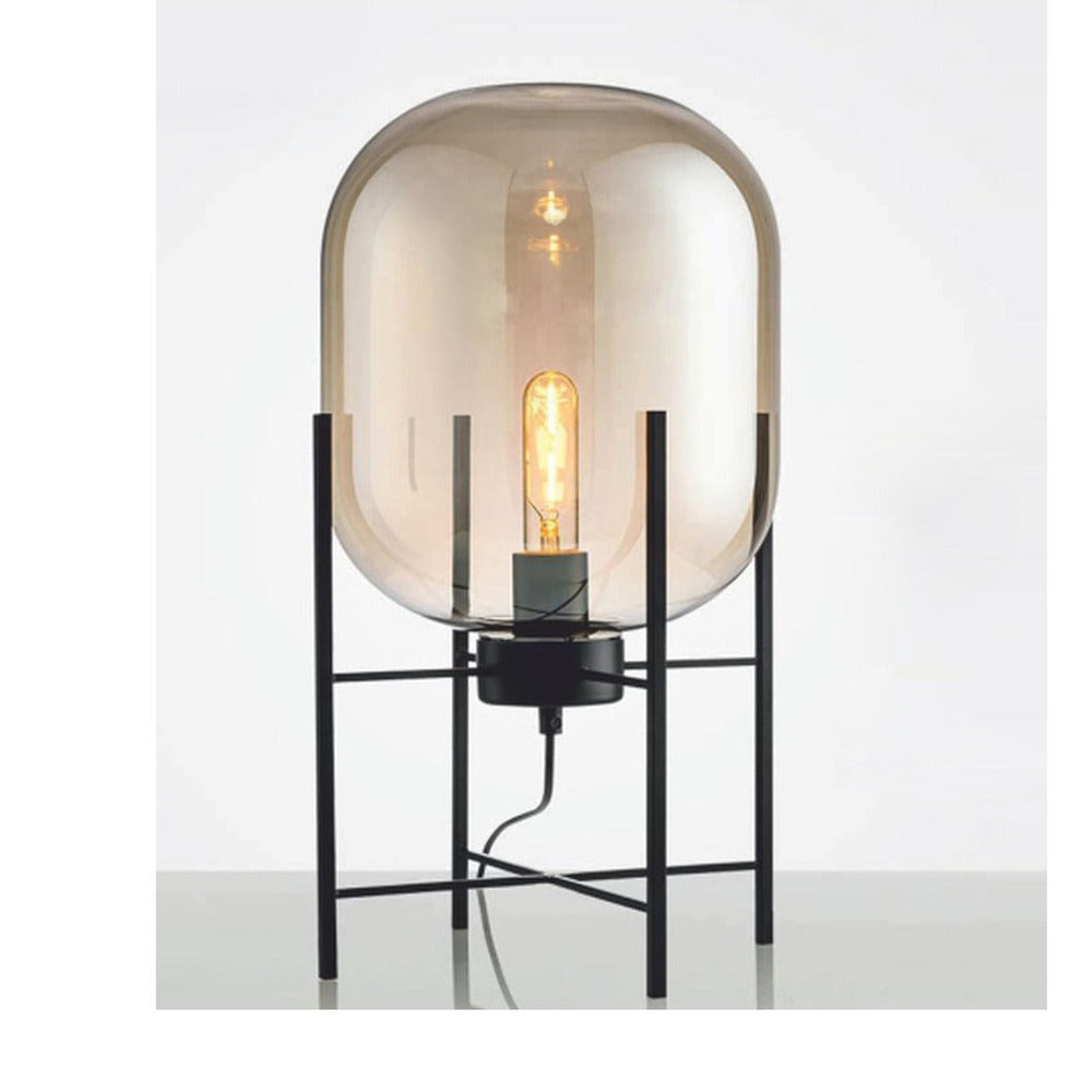 JS-GL-066-480 - BLACK METAL & AMBER GLASS Modern Floor Lamp