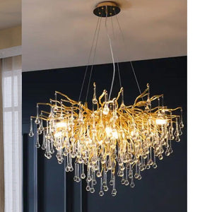 JS-GL-0895-800 - Gold Metal & Glass Crystal Chandelier