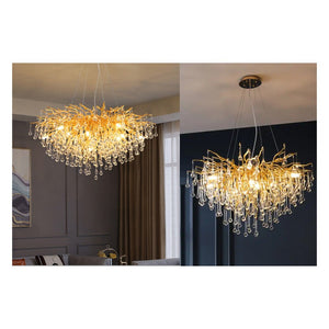 JS-GL-0895-800 - Gold Metal & Glass Crystal Chandelier