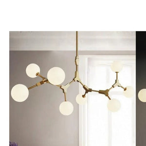 JS-GL-100-8 - Antique Brass Metal & Glass Rectangular Chandelier