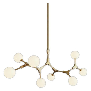 JS-GL-100-8 - Antique Brass Metal & Glass Rectangular Chandelier
