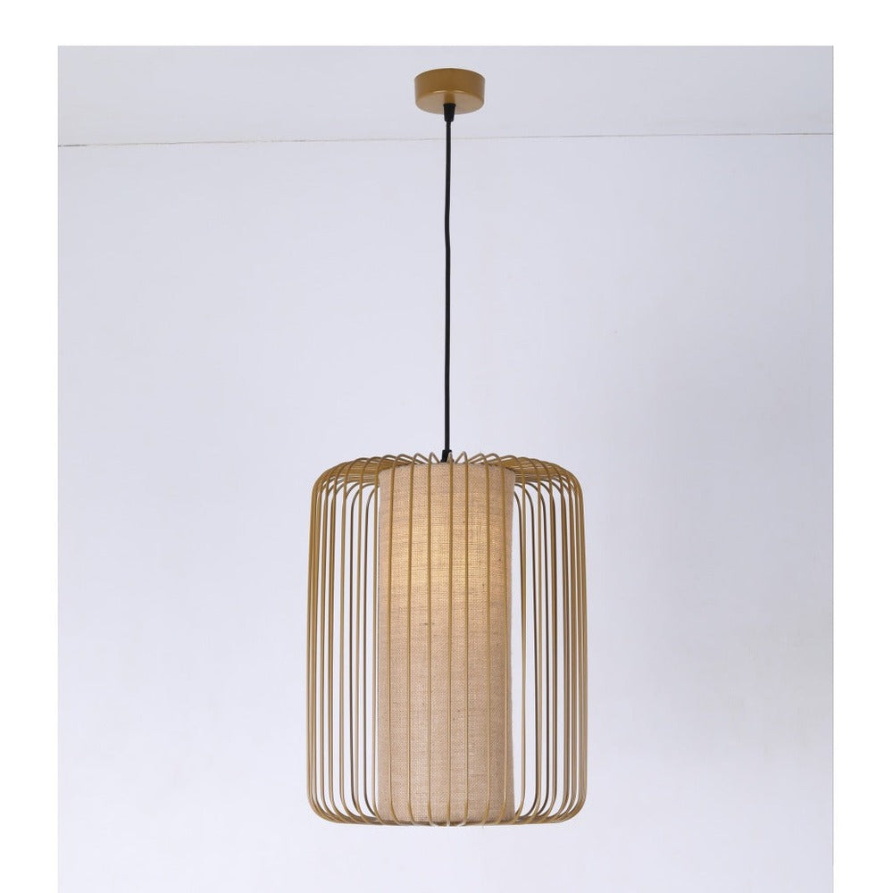 JS-GL-10081-1 - Matt Gold Fabric Shade Metal Hanging Light
