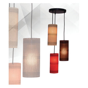 JS-GL-103-3-RD - BROWN & RED & CREAM METAL & BAMBOO MATT Jute Fiber Hanging Light