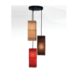 JS-GL-103-3-SQ - BROWN & RED & CREAM METAL & BAMBOO MATT Jute Fiber Hanging Light