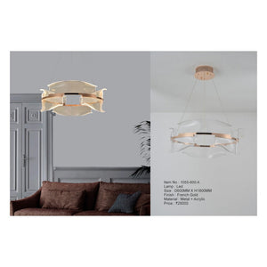 JS-GL-1055-600A - French Gold Metal & Acrylic Led Chandelier