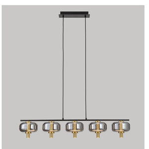 JS-GL-10703-5 - Antique Brass & Black Metal & Glass Rectangular Chandelier