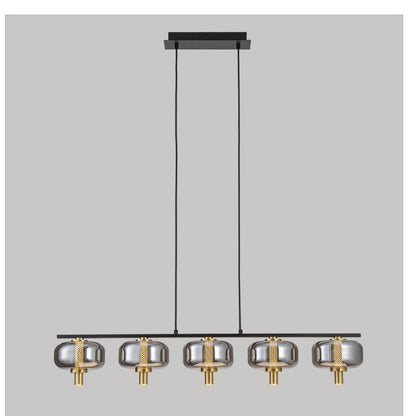 JS-GL-10703-5 - Antique Brass & Black Metal & Glass Rectangular Chandelier