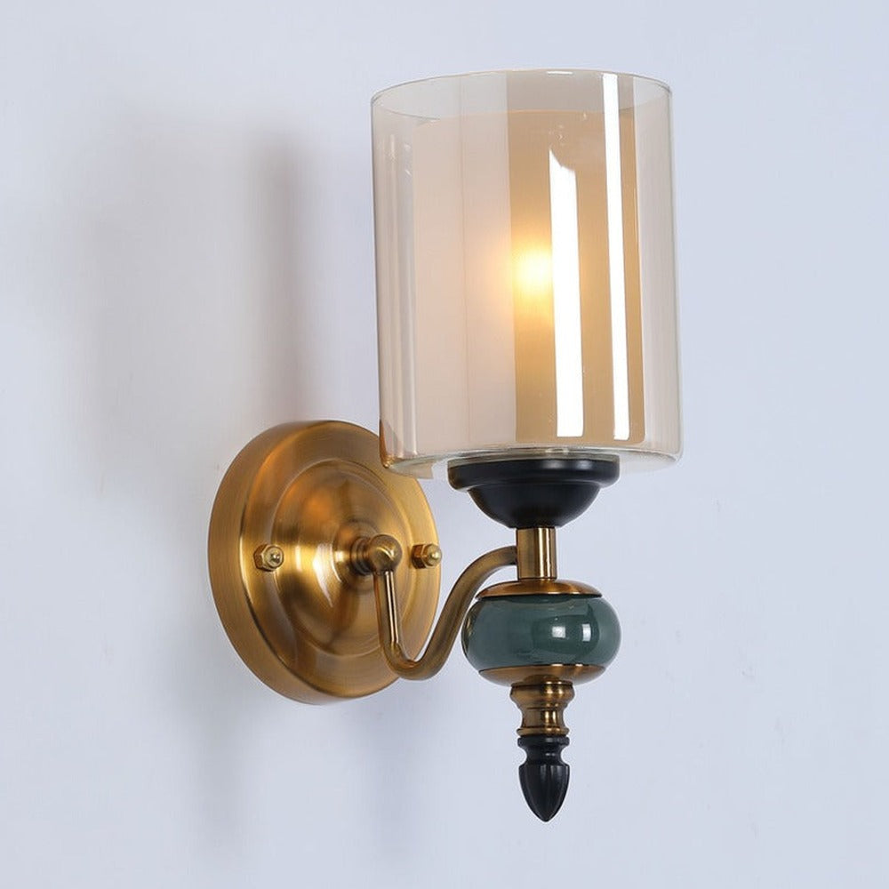 JS-GL-1129-1 - Antique Brass Metal & Glass & Stone Modern Wall Light