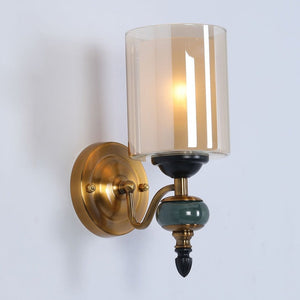 JS-GL-1129-1 - Antique Brass Metal & Glass & Stone Modern Wall Light