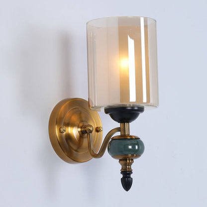 JS-GL-1129-1 - Antique Brass Metal & Glass & Stone Modern Wall Light